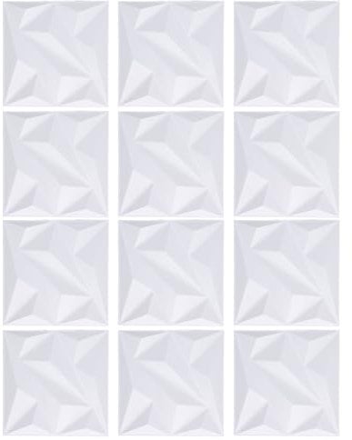12pcs Decorative 3D Wall Panel for Bedroom, Matte White PVC Textured Wall Panels Neo Chinese Wall Decoration Background