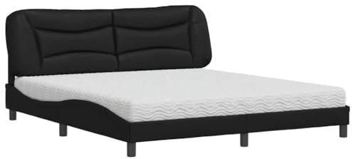 vidaXL Bett, Polsterbett mit Matratze Hvar für Schlafzimmer, Bettgestell Bettrahmen mit Lattenrost, Schlafzimmerbett Doppelbett, Schwarz 180x200cm Kunstleder