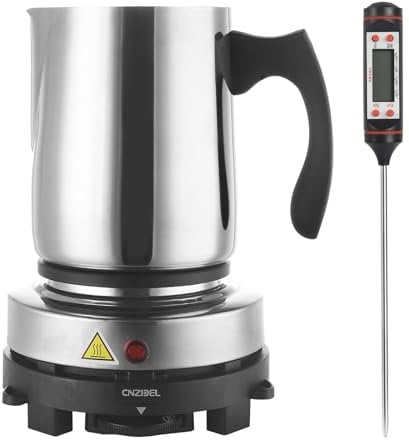 handysienda Candle Making Kit with Hot Plate for Adults, Candle Make Set with Wax Melter for Beginners, 900ml Pouring Pot Pitcher, Thermometer, Candle Making Tool Accessories (Black Handle)