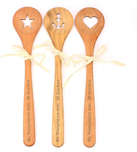 Dekolando Kochlöffel Set 3 Stück Holzlöffel Holzkochlöffel Kirschholz - personalisiert mit Gravur - Made in Germany - Holz Set Kochbesteck Holzbesteck