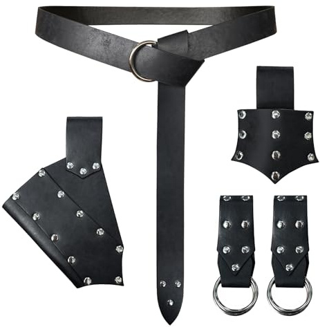 HiiFeuer 5 Pieces Medieval Belt Costume Accessories Renaissance Skirt Hike Viking Horn Belt Holster Dagger Holster Sword Frog