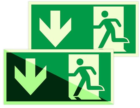 Notausgangsschild Nachleuchtend Schild Notausgang - 2 Stk Selbstklebend Fluchtwegschilder Nachleuchtend, Hochwertiges PVC, Langes Nachleuchten und Hohe Helligkeit, für Haushalt & Büro, 30x15 CM