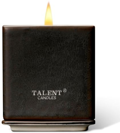 TALENT CANDLES Duftkerzen Keramik Quadratische Tasse Lange Brennzeit Natürliche Soja Wachs Kerzen Perfekte Frauen/Männer Geburtstagsgeschenke(Dark Leather & Oud)