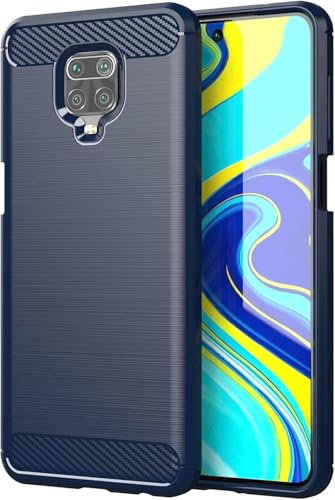 owlhold Cover per Xiaomi Redmi Note 9 Pro/Note 9S, Custodia Spazzolata e Fibra di Carbonio Morbido Silicone TPU Slim Fit Case, Antiurto, Antigraffio, Antiscivolo, Protezione Grado Militare, Blu