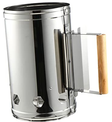 MOBUTOFU Holzkohle Anzündkamin Outdoor BBQ Werkzeug Schnelle Feuerentfachung Stahl Barrel Grillanzünder Mit Holzgriff Für Kamin Und Grill