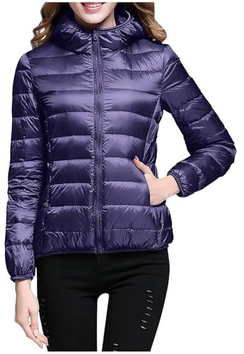 Piumino leggero da donna, corto, trapuntato, caldo, per le mezze stagioni, elegante, trapuntato, giacca invernale da donna, piumino leggero piumino, giacca da donna, 1-viola scuro, XXL