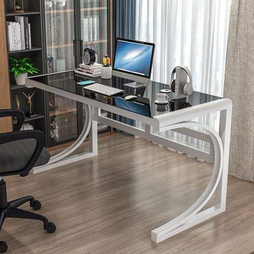 Scrivania Per Computer - Scrivania Per Computer In Vetro Temperato, Scrivania Moderna Per Ufficio Domestico Con Struttura In Acciaio Al Carbonio E Piano In Vetro, Postazione Di Lavoro Per Studio(B,80x
