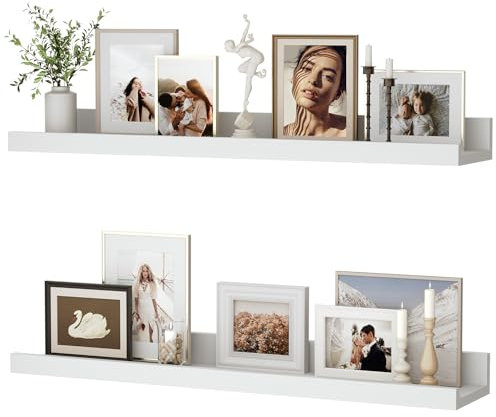 Lot de 2 étagères flottantes en noyer de 60 cm pour fixation murale, étagère à rebord pour enfants, étagère pour salon, cuisine, chambre à coucher, salle de bain, affichage photo, organisation de la