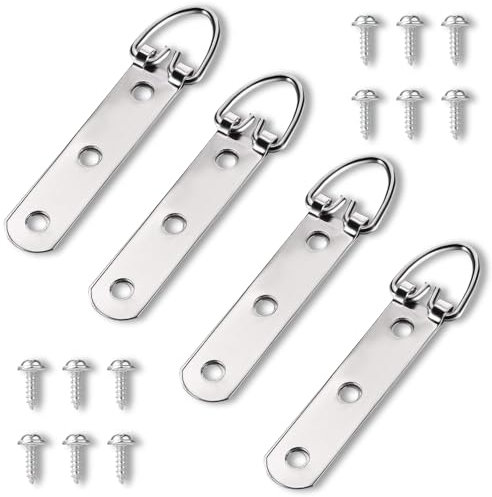 QZKJQDD D-Ring-Bildaufhänger, Bildaufhänger für Schwere Bilder Bildaufhänger, Mit Schrauben Bilderhaken, Bilderrahmen-Aufhänger für Zuhause, Büro, Fotomalerei, zum Aufhängen von Kunstwerken (4 Stück)