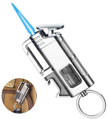 Metallfeuerzeuge, Winddichte, Gasfeuerzeuge, Anzünder, aufblasbare Gasfeuerzeuge, Jet-Feuerzeuge für Kerzen, Küchen, Camping, Kamine, Männergeschenke (Butangasfrei) (dreifach silbrig)