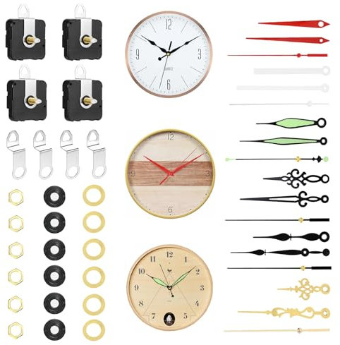 Kasanni GeräUschloses Uhrwerk Set, 4 StüCke Uhrwerk Für Wanduhr, Uhrwerke Zum Selbsteinbau Mit Zeiger Mit 6 Sätze Uhrzeiger, Uhrwerk Für Wanduhr Lautlos, DIY Uhr Ersatzteile, 9mm (4 StüCke)
