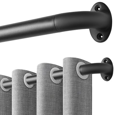 Qlfyuu Gardinenstange Schwarz Metall Vorhangstangen Ausziehbar 76-380cm, 25mm Durchmesser Gardinenstange für Schlafzimmer, Wohnzimmer, Verdunkelungsvorhänge