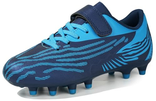 JABASIC Botas de fútbol para niños para suelo fijo zapatos de tacos para niños y niñas, azul marino, 31 EU