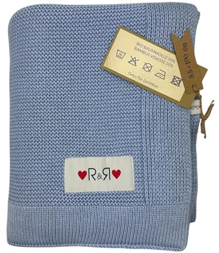 Generisch R&R - Babydecke Baumwolle & Bambus 85x100cm - Baby Wolldecke Oeko-Tex - Kinderwagendecke frühling, ganzjährig - Baby Nestchen - Babygeschenke - Kuscheldecke Kinder - Blau