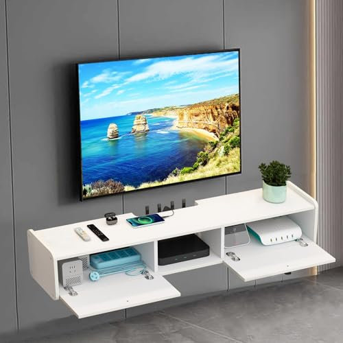 XDCXYD Mueble De TV Flotante con Solapa Inferior Mueble De TV para Apartamento Pequeño Mueble De TV De Pared para Sala De Estar Consola Multimedia con Orificios para Cables Armarios(80 * 23 * 23CM)