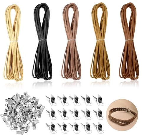 Lederband für Ketten, 25m Lederschnüre mit Schnurenden 5 Farben Lederband Kette Basteln Lederbänder Veloursleder Lederstreifen Faux Wildleder Schnur für DIY Armband Halskette Schmuck (5m x 3mm)