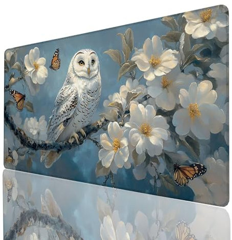 Mouse Mat, Owl Mouse Pad Large 40 x 16 x 0.12 inch, Waterproof Desk Mat with Stitched Edge, Extended Comfortable Gaming Mousemat Butterfly with Smooth Cloth Surface, Desk Accessories, Gifts GYL-1427