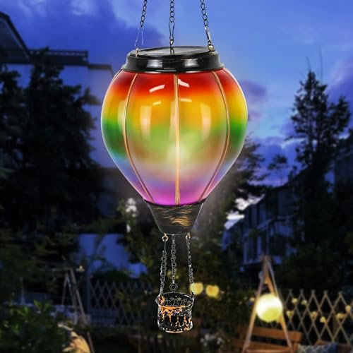 Joellfuner Heißluftballon Solar, Heißluftballon Deko Garten, Ballon Solarleuchten, LED Solarlampen für Außen, Solarlampe zum Aufhängen, Gartendeko für Draußen Wetterfest, Flammeneffekt (Schillernd)