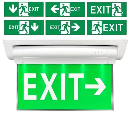 Notausgangsschild Nachleuchtend, LED Notbeleuchtung mit Notstromakku Bis Zu 3h IP30 für Exit Wand Montage, LED Fluchtwegschilder mit 6 Piktogrammen Dauerlicht Oder Notbetrieb Rettungszeichenleuchte