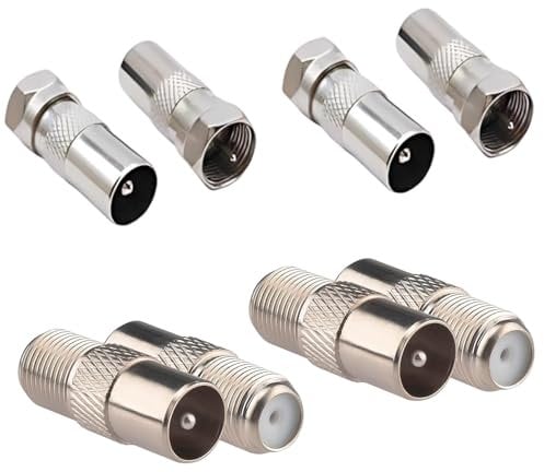 BFSYRR F Connector to Coax Adapter, Type F Plug Adapter, TV Aerial Coaxial Cable F-Connectors Adapters, F Type Connector for RF Applications, Antenna, Satellite TV, Coaxial Cables