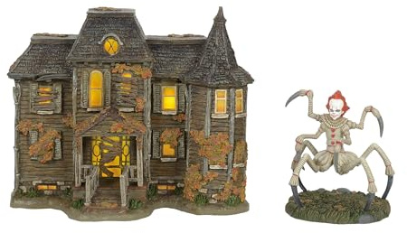 Department 56 Fright Avenue Village IT The Neibolt House and Pennywise in Spider Form Lit Building and Figurine Set, 7 Inch, Multicolor