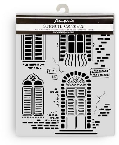 Stamperia - Thick Stencils for Scrapbooks, Albums, Cards, Bullet Journalling, and More, Flexible Material, Easy to Clean, Perfect for Hobbies, Crafts and Gifting (Venice, City of Art - Windows)