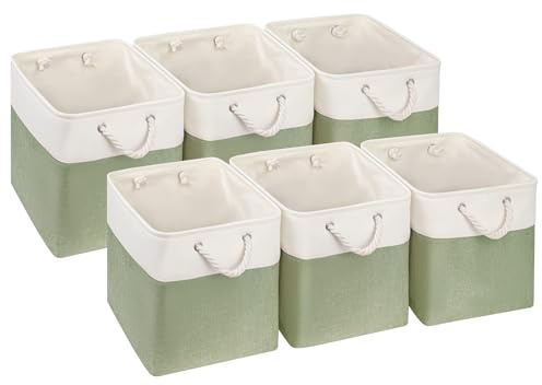 SOCOHOME Aufbewahrungsboxen Stoff,30x30x30cm körbe aufbewahrung für Spielzeug Regal Garderobe,Waschbar(Grün/Weiß, 6 Pack)