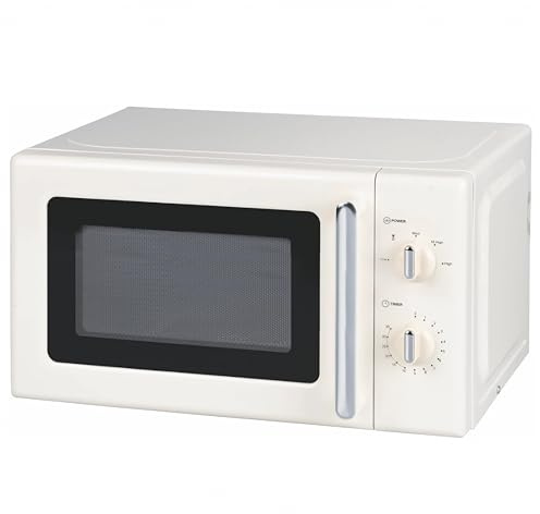 EMPOTEC Forno Microonde Stile Vintage Retrò in Acciaio Laminato e Vetro Temperato 22 Litri 700W 5 Programmi con Scongelamento Led Interno Timer Sonoro 44x38x26cm (Avorio)