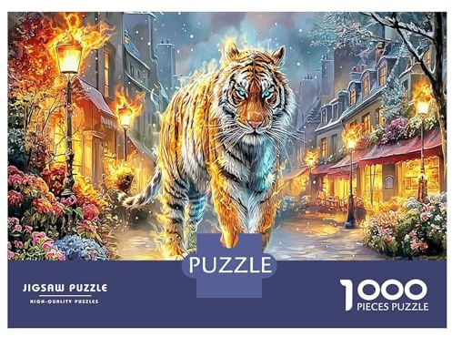 Tiger Walks In Winter Street Jigsaw Puzzle -1000 Stück Jigsaw Puzzles Bildungsspiele: Spaßliche Herausforderung Für Erwachsene, Heimdekor Puzzle 52x38cm/1000pcs
