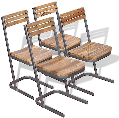 SooIarix Esszimmerstühle 4er Set aus massivem Teakholz, braun lackiert und poliert, robuste Eisenfüße, 33x39x75 cm, ideal für Küche und Esszimmer