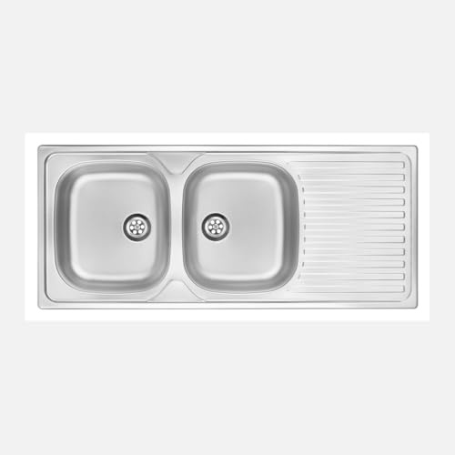 Évier de cuisine encastré en acier inoxydable avec 2 baignoires et égouttoir 116.5x50 cm finition inox - Telivo