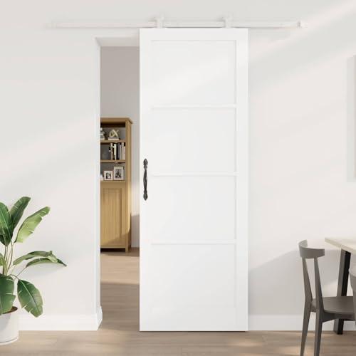 Mokuyary Puerta Corredera Blanco 83 x 232 cm Madera de Pino Maciza Fácil Montaje,puerta corredera madera para Baño Salón Sala de Estar Cocina Longitud del riel deslizante 200 cm