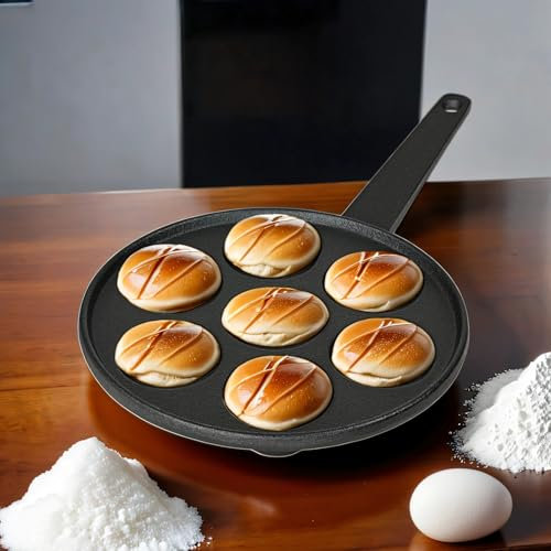 Poêle à crêpes en fonte, Poêle à Takoyaki, Mini Pancake Maker, Pancake Pan, Poêle à yeux, Diamètre 5,5cm, Induction, 7 puits, Poêle à crêpes en escargot, Poffertjes Maker, Poêle à Poffertjes