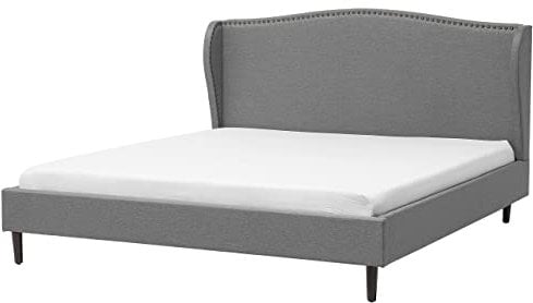 Beliani Polsterbett Leinenoptik mit klassischem Kopfteil grau 180 x 200 cm Colmar