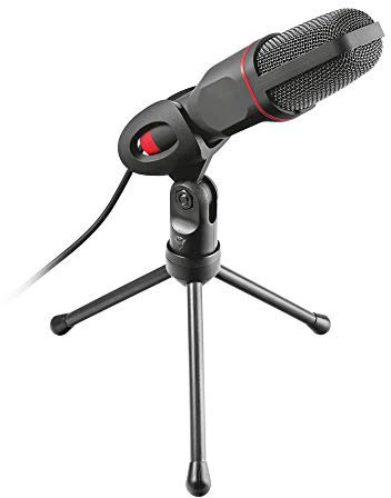 Trust Gaming GXT 212 Mico Microphone pour PC et Ordinateur portable, 3,5mm et USB connexion - Noir/Rouge, 22191