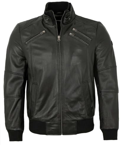bruno banani - Herren Lederjacke Bomberjacke Lammnappa schwarz