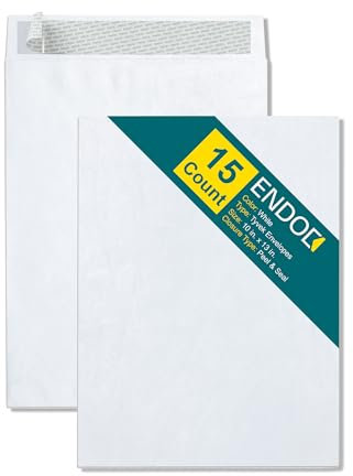 EnDoc Tyvek Briefumschläge, strapazierfähig, professionell, reißfeste Dupont-Tyvek-Konstruktion, leicht verschließbarer Verschluss, Weiß, 20 Stück 10x13