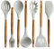 Silicone Cooking Utensils | Wooden Handle, Non-Stick Cookware Heat Resistant Kitchen Utensil Spatula, Slotted & Solid Spoon, Soup Ladle, Slotted Turner and Spaghetti Server,| Acacia Wood - Light Grey