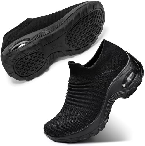 STQ Zapatillas Mujer Deportivas Sin Cordones de Non Slip Cómodo Deportes Mujer Zapatos Gimnasio Sneakers Todo Negro 41 EU