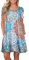 Damen Sommer Tshirt Kleid Locker Rundhals Kurzarm Midi Kleider Elegant Blumen Sommerkleid Knielang Strandkleid Lässig Midikleid Freizeitkleid mit Taschen, E Blumen Blau, XXL