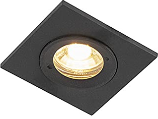 Qazqa Einbaustrahler, Einbauleuchte - Xena - Schwarz, max. 50W, Geeignet für LED, 8cm, Quadratisch, IP44, Ideal als Badezimmerlampe und