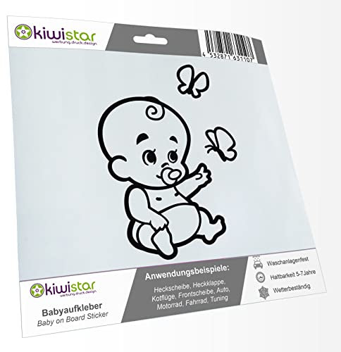 Kiwistar - Babyaufkleber - Schwarz - Baby Schmetterlinge Sticker - ohne Wunschtext 15cm - für Auto, Motorrad, Fahrrad, Tuning