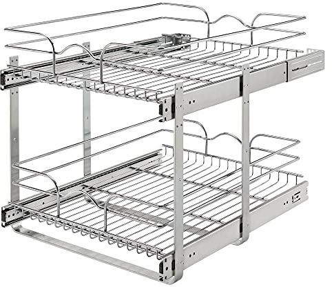 Rev-A-Shelf 2-Tier Kitchen Cabinet Pullout Shelf and Drawer Organizer Slide Out Pantry Storage Basket in Multiple Sizes, 18 x 22 In, 5WB2-1822CR-1