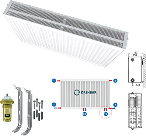 Belrad Typ 33 Universalheizkörper Ventilheizkörper Mittelanschluss mit 8 Anschlüssen 700 x 1200 (HxB)-3254w