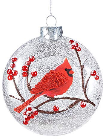 Giftcraft Deko-Vogel, rund, 11,4 cm hoch, Glas - Vogel-Hängende Ornamente, Ornament, Hängend, Weihnachten