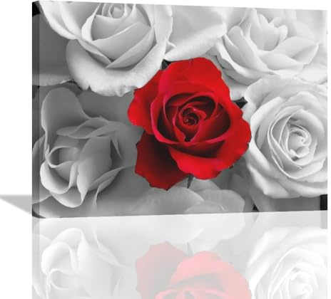 Rote Rosen auf schwarzer und weißer Leinwand, Giclée-Druck, moderne Leinwandkunst, Holzrahmen, Wandbilder Groß, Gemälde für Wohnzimmer, Büro, Schlafzimmer, Dekoration, Bild, 40,6 x 30,5 cm