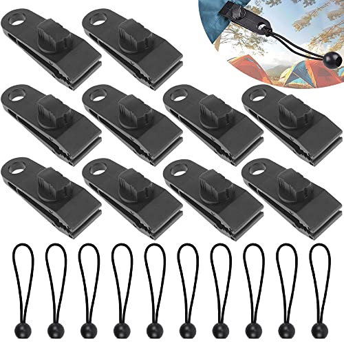 Tent Clips Clamps Tarpaulin Clips Crocodile Mouth Clip Multifunctional Wind Rope Buckle Tent Clip Lock Grip High Strength for Banner Tents Tarp Outdoor Camping(10 Tent Clips and 10 Tied Ropes)