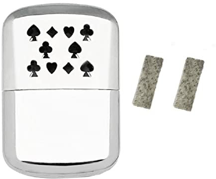 A-ONE Silver Poker Nachfüllbarer Deluxe-Handwärmer + 2 Ersatz-Katalysatoren für Winterangeln, Camping, Skifahren, wiederverwendbar, flammenlos, Metall, Benzin, Taschenwärmer
