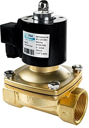 FSA Magnetventil Messing 1 1/4 230V AC 0-10 bar Viton stromlos geschlossen