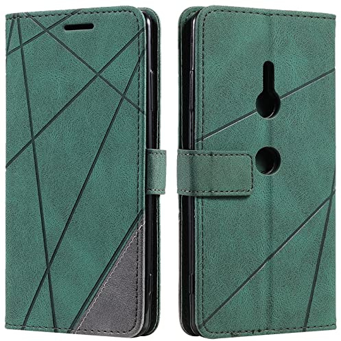 Vankii Kompatibel mit Sony Xperia XZ3 Hülle, Flip Wallet Handyhülle PU Leder Brieftasche Tasche Case Stoßfeste Schutzhülle [Kartenschlitzen] [Magnetverschluss] [Standfunktion] (Grün)